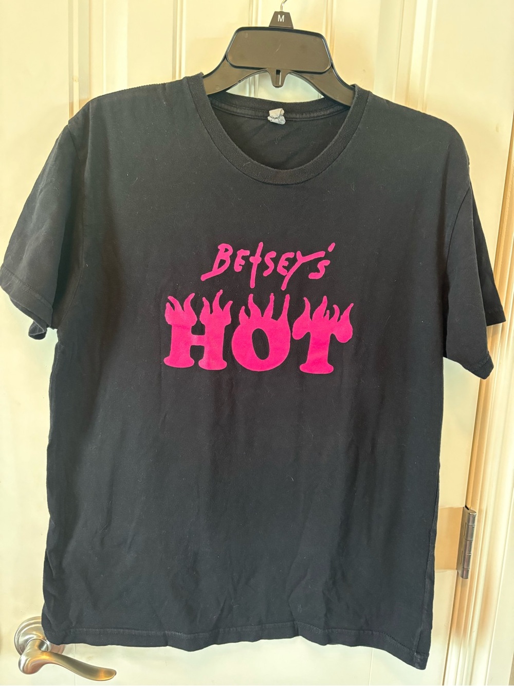 Next Level Apparel Black Tee with Hot Pink Flame 'HOT' Graphic